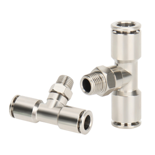 全铜镀镍快速快插气动接头PB6/8-02 T型三通外螺纹高温高压耐腐蚀