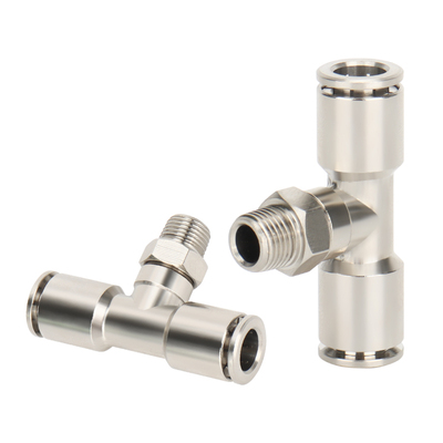 全铜镀镍快速快插气动接头PB6/8-02 T型三通外螺纹高温高压耐腐蚀