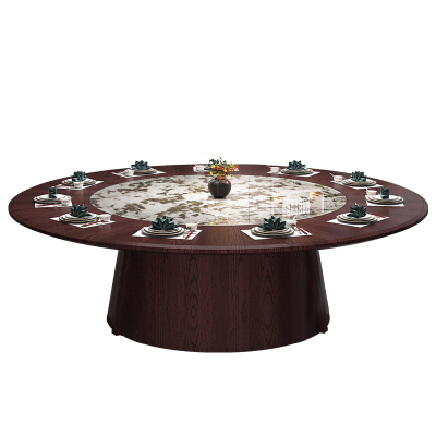 酒店餐桌大圆桌电动转盘会所饭店餐厅包厢新中式餐桌椅大理石岩板