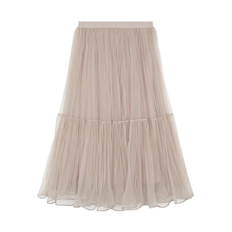 LILY26春夏新款女装不规则压褶宽松休闲轻盈蓬松蛋糕纱裙半身长裙