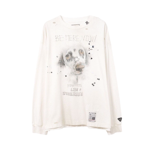 Mihara斑点狗闪钻水洗做旧美式休闲纯棉长袖T恤Cortis马丁同款Tee