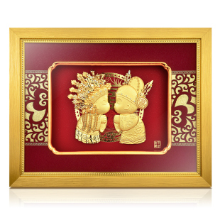足金金箔新婚娃娃结婚礼物送新人闺蜜实用大气桌面摆件创意装饰画