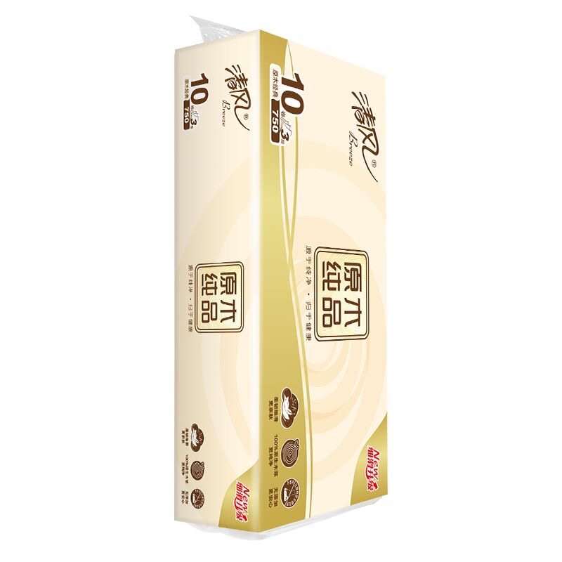清风原木纯品无芯卷纸4层加厚
