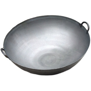 炒锅双耳熟铁家用炒菜锅圆底大号猛火灶商用厨师爆炒专用大炒锅盖