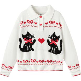 巴拉巴拉女童针织衫中大童红色毛衣秋冬季款童装儿童洋气套头打底