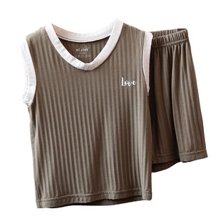 mipink果果儿童坑条背心短裤套装男童女童中大童宝宝家居服睡衣