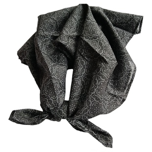 细薄柔软纯棉布小方巾领巾发带包头巾优雅灰黑团花男女秋新品