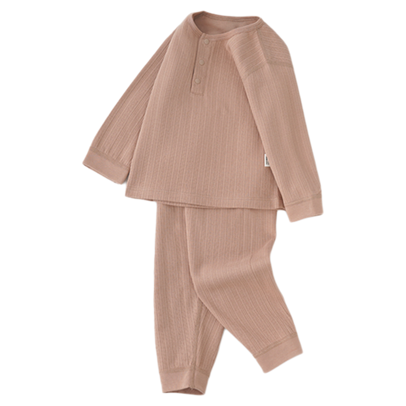 麻丫丫韩版儿童睡衣分体纯棉四季a类秋冬纯色提花男女宝宝家居服