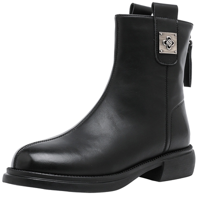 达芙妮厚底短筒靴子女2025新款秋冬真皮软底马丁靴黑色时装瘦瘦靴