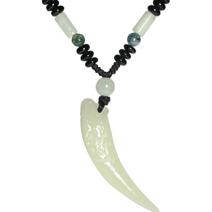 和田玉狼牙吊坠男士项链玉狼牙白玉吊坠男正品天然玉石女玉牌玉坠