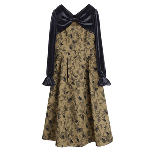 大码女装法式长袖泼墨风镂空性感240斤胖妞蝴蝶结轻奢显瘦连衣裙