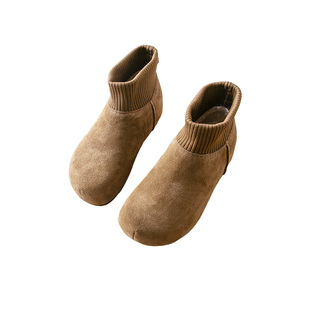 蛮文 妥妥增高5CM 冬日暖烘烘时髦好穿袜子短靴磨砂雪地鞋女5E081