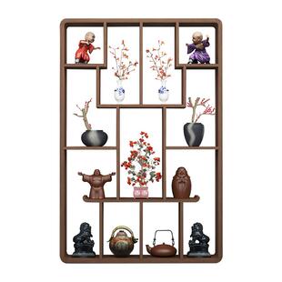 博古架实木中式壁挂式上墙小型桌面展示茶室置物架现代多宝阁隔断