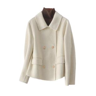 双面呢大衣女短款双排扣韩版时尚小个子无羊绒春秋新款羊毛呢外套