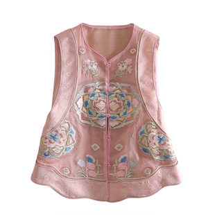 美伦新中式国风马甲2025高端真丝欧根纱拼色重工刺绣精致无袖上衣