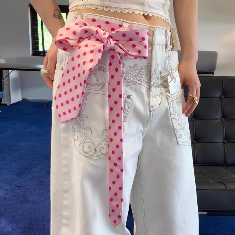 定制款粉色vintage丝巾女高级感复古刺绣领带领巾小众时髦腰带潮