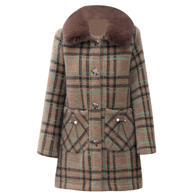 妈妈装冬季格子加绒加厚毛呢外套