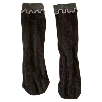 韩系芭蕾风木耳边撞色春秋无骨纯色秋冬百搭中筒袜子女堆堆袜