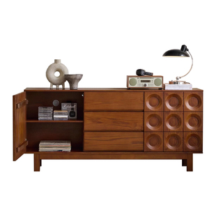 全实木餐边柜家用客厅复古靠墙储物柜中古风白蜡木实木置物边柜子