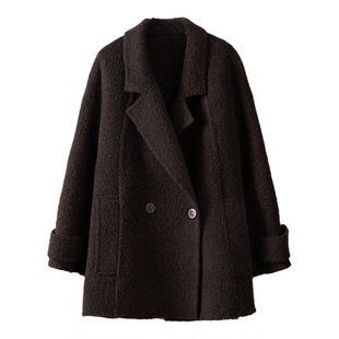 特惠20%苏力羊驼毛80%绵羊毛双面呢大衣气质大翻领中长款通勤外套