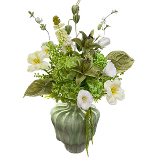 餐桌客厅桌面花艺仿真pu绣球百合花束陶瓷花瓶假花样板间展厅摆放