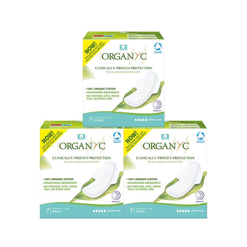 Organyc欧然尼有机纯棉芯敏感肌透气卫生巾夜用300mm组合装