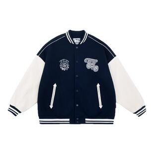 INXXStandby 美式学院风棒球服男设计感毛呢拼PU皮夹克外套女