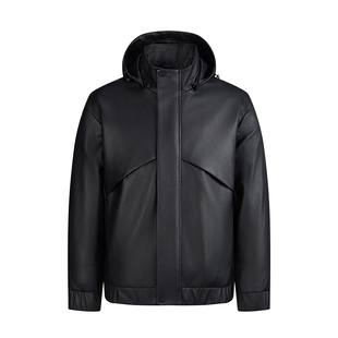 Navigare意大利小帆船老钱风真皮皮衣男春秋季新款连帽牛皮革外套