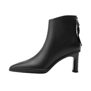 吴大叔高跟靴子2025秋冬季新款百搭尖头女靴通勤舒适真皮时装女靴