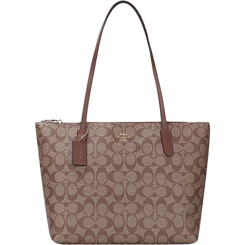 【自营】COACH/蔻驰女士zip 30中号皮质单肩手提拉链托特包4455