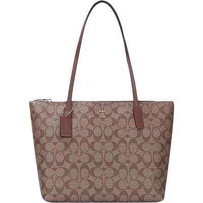 【自营】COACH/蔻驰女士zip 30中号皮质单肩手提拉链托特包4455