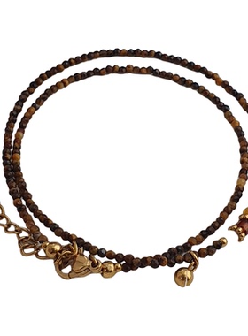 天然虎眼石复古多色串珠锁骨链