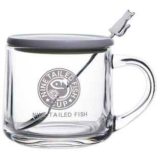 JUMPINJOK 【九尾鱼】限量款咖啡杯带勺高级感办公室简约玻璃水杯