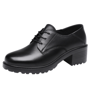 红蜻蜓女鞋新款鞋子厚底粗跟皮鞋高跟鞋女真皮中跟加绒秋冬季牛皮