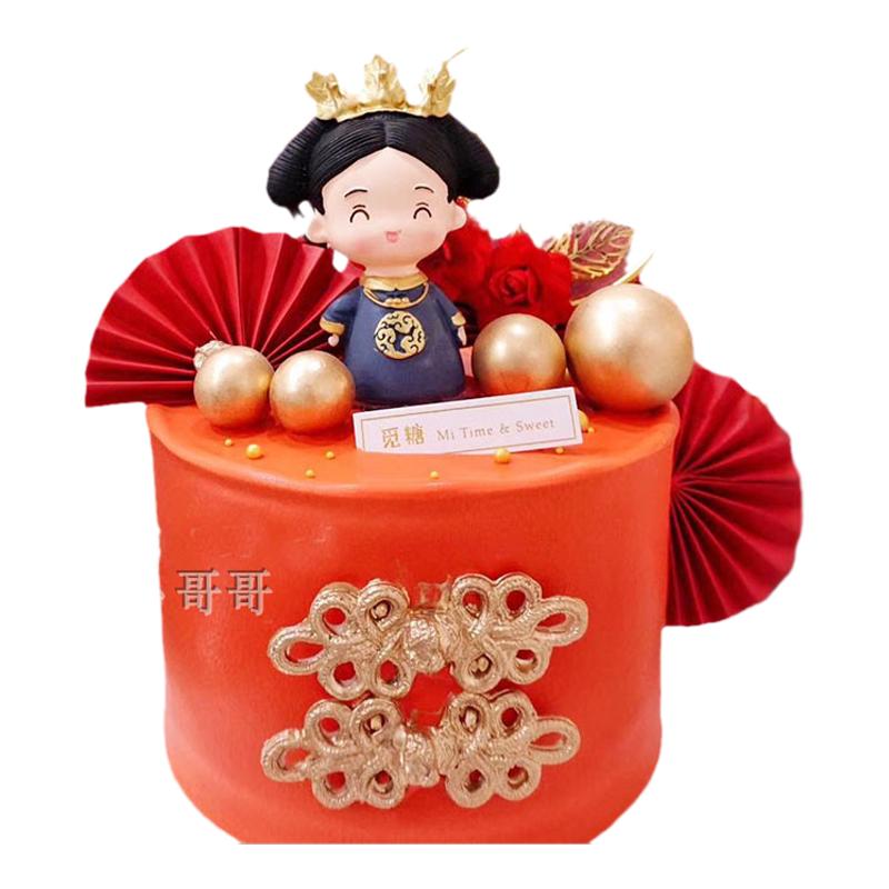 中式风烘焙蛋糕装饰摆件 婚礼凤凰于飞铁艺插件复古花环甜品装扮