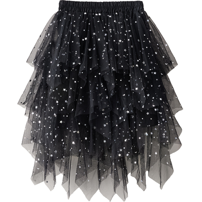 女童不规则网纱亮片裙半身裙秋冬