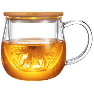 忆壶茶过滤泡茶杯子竹盖带把手家用办公茶水分离玻璃杯水杯花茶杯