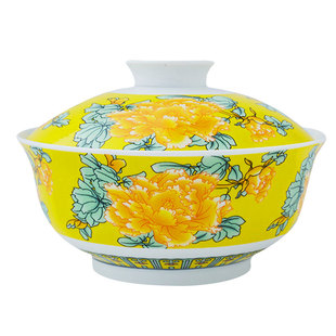 景德镇青花带盖盘子家用汤碗陶瓷菜盘子有盖全釉口保温菜碟子大碗