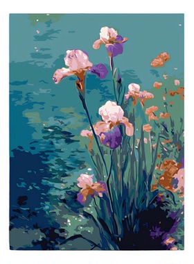 莫奈风鸢尾花丙烯diy数字油画