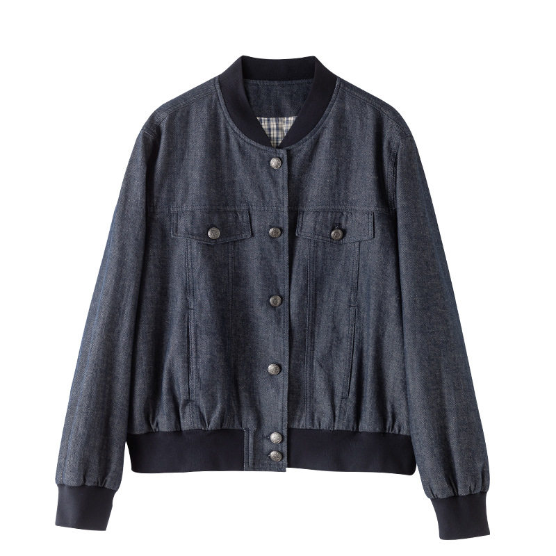 忆霏秋新款立领棒球服牛仔外套女