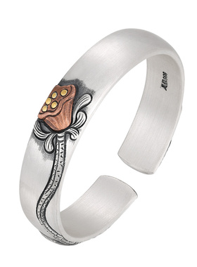 云金丽采莲曲镶金999足银手镯