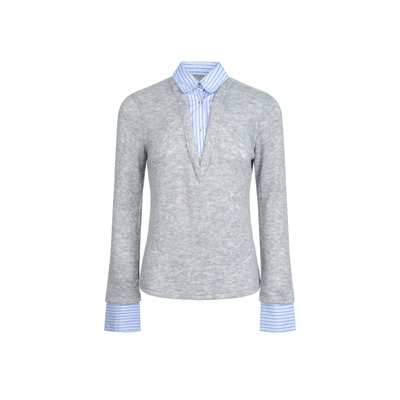 格纹拼接假两件针织衫