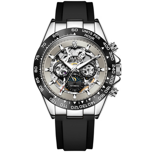 正品欧利时男士手表机械表全自动镂空运动潮流夜光硅胶名品牌腕表