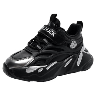 小黄鸭童鞋男童运动鞋2025新款冬季加绒保暖男孩黑色棉鞋儿童鞋子