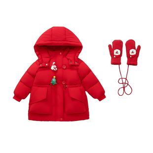 女童超好看加绒羽绒棉服冬装2025新款加厚儿童红色棉袄女宝宝棉衣