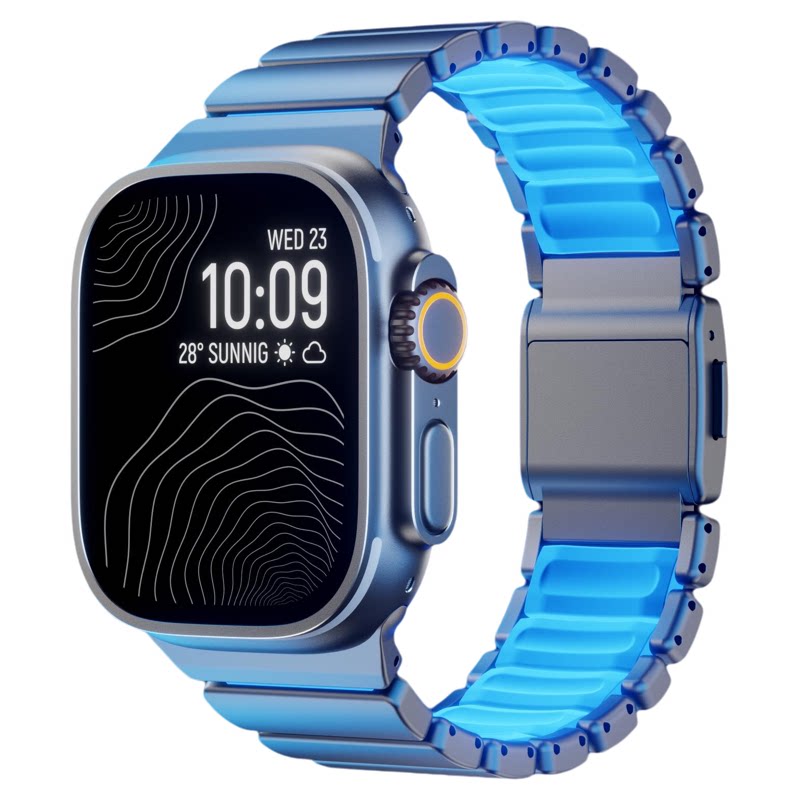 ERFG适用AppleWatch Ultra3钛金属表带S11一株磁吸扣iwatch10夜光硅胶苹果S8手表s9新款纯钛