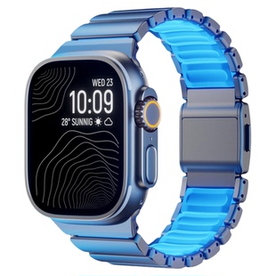 ERFG适用AppleWatch Ultra3钛金属表带S11一株磁吸扣iwatch10夜光硅胶苹果S8手表s9新款纯钛合金49mm商务配件