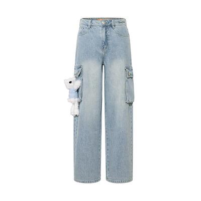 可爱立体熊女士牛仔长裤