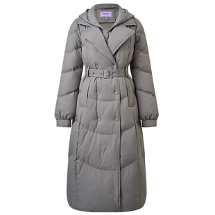 MAXRIENY格雷系气质穿搭菱斜纹绗缝过膝羽绒服25冬款保暖外套长款