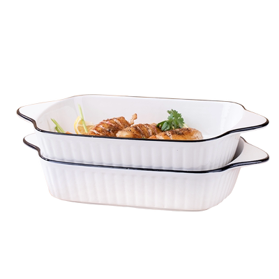 北欧黑线竖纹双耳防烫焗饭烤盘